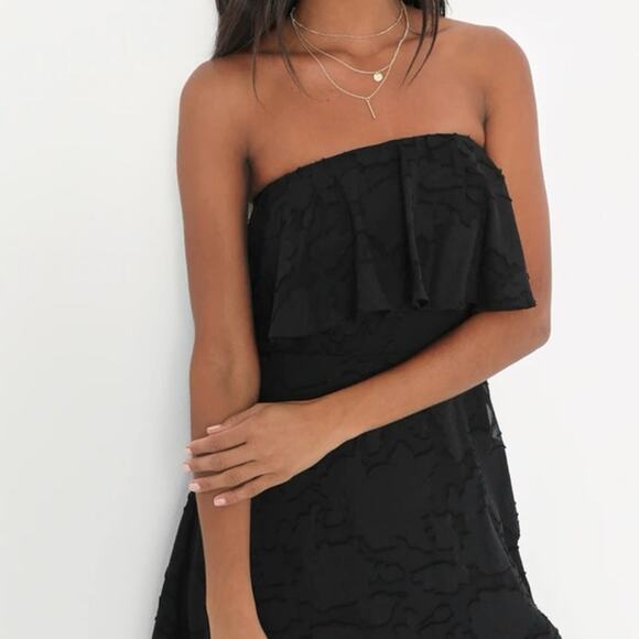 Lulus Womens Love You So Truly Strapless Midi Dress M Black Burnout Floral - Picture 3 of 13